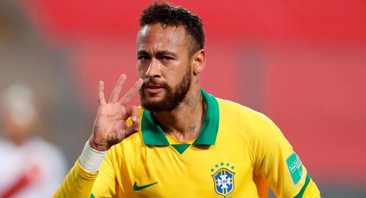 Neymar celebra un gol contra Perú por las Eliminatorias a Qatar 2022. Foto: EFE