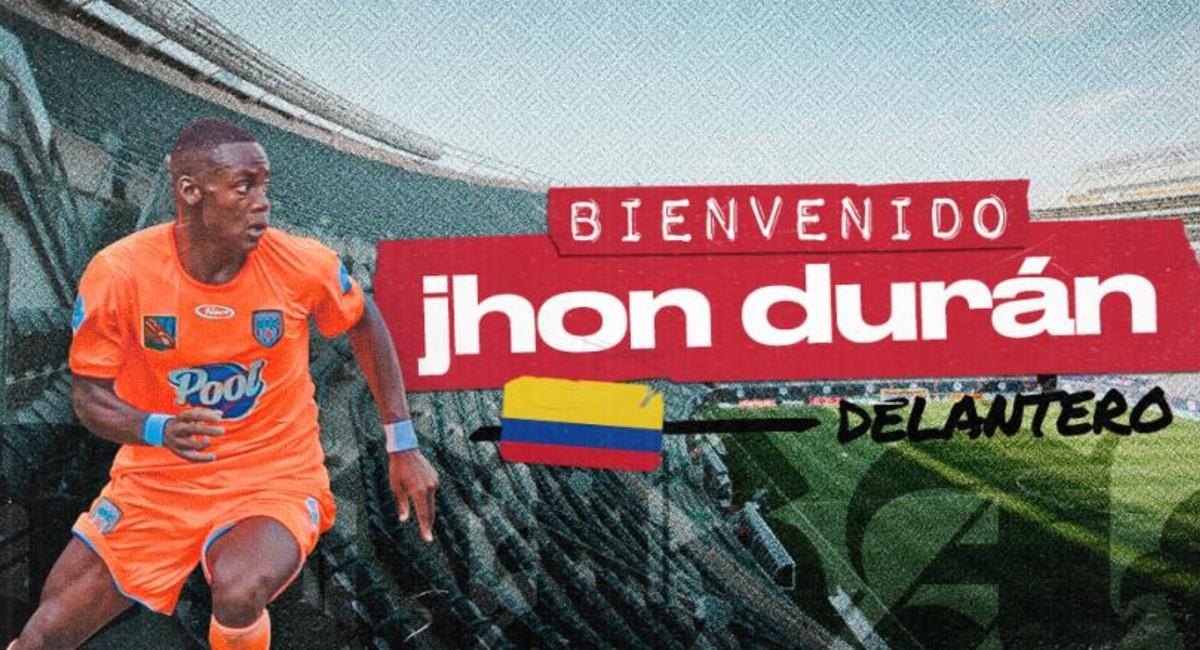 Jhon Durán llega a la MLS. Foto: Twitter @VamosFire