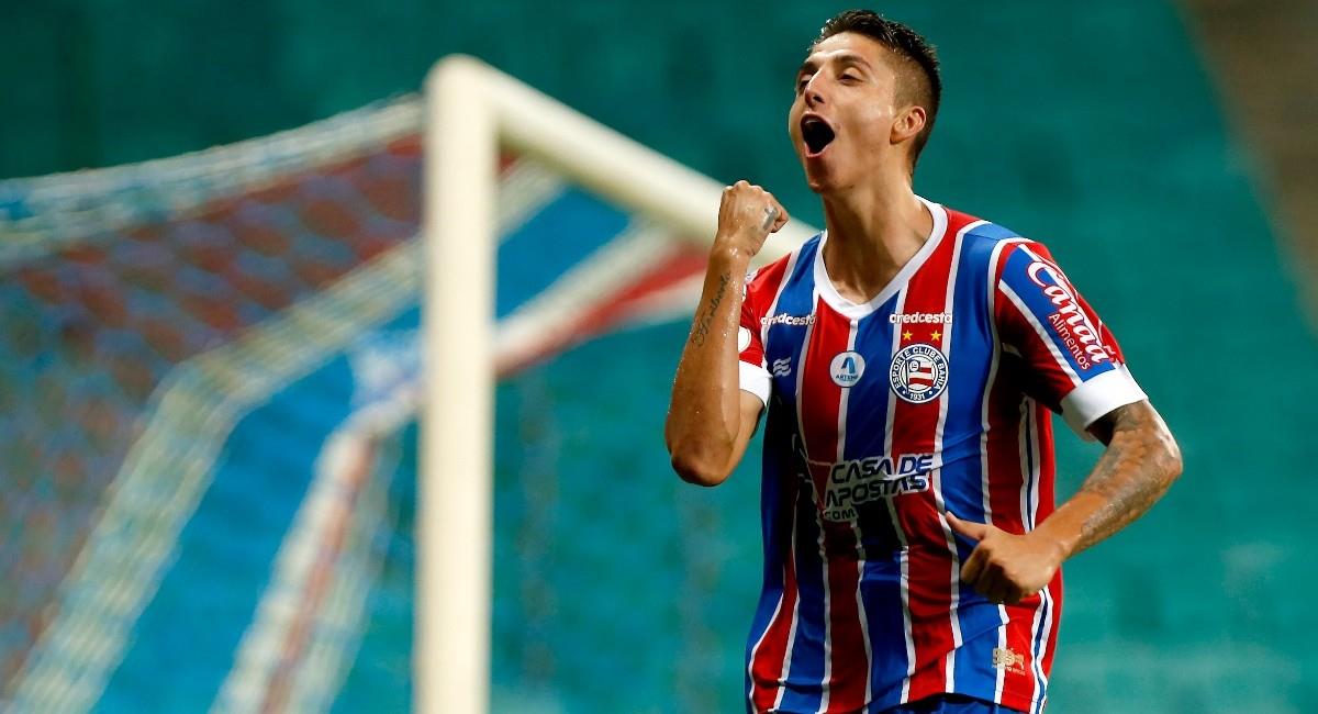 Juan Pablo 'Indio' Ramírez, celebra su gol con Bahía. Foto: Twitter @ECBahia