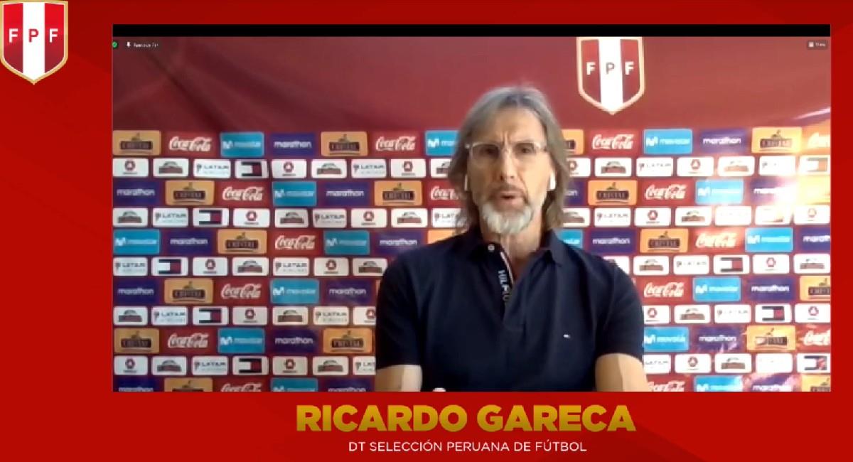 Ricardo Gareca, técnico de la Selección de Perú en rueda de prensa virtual. Foto: Facebook