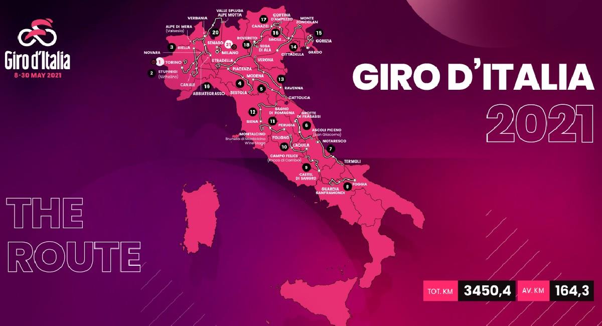 Así será el recorrido del Giro de Italia. Foto: Twitter @giroditalia