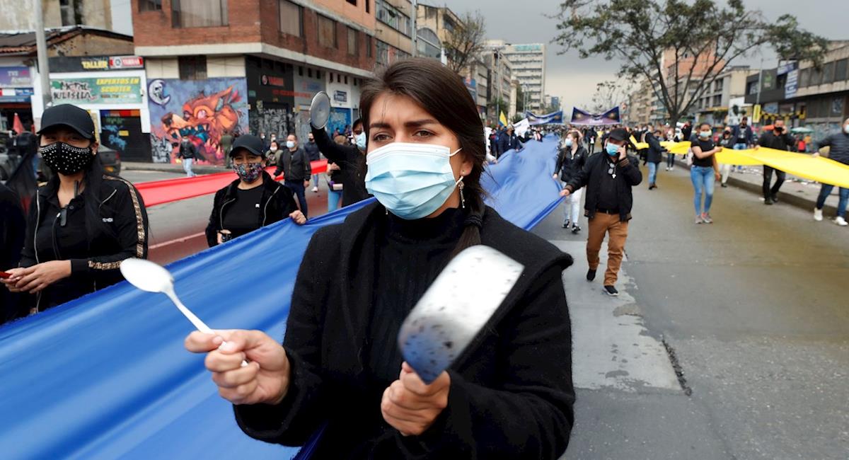 Comerciantes protestas en Bogotá por medidas que los pueden llevar a la quiebra. Foto: EFE