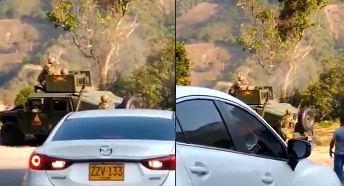 El Ejército Nacional y el ELN sostuvieron combates en la vía que de Cúcuta conduce a Ocaña con presencia de viajeros que quedaron represados. Foto: Twitter @Atlantide4world