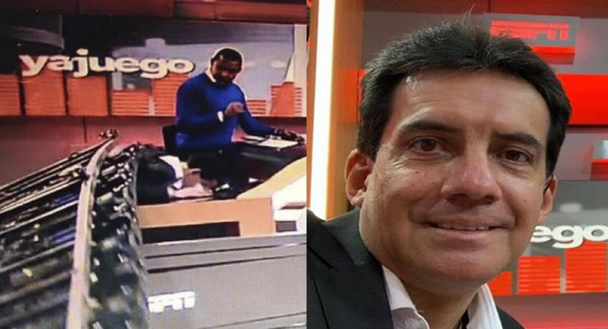Carlos "Olímpico" Orduz, reconocido periodista deportivo, sufrió un accidente en pleno programa, pero por fortuna, se encuentra sano y salvo. Foto: Twitter @CanalRCN / @Kepler45