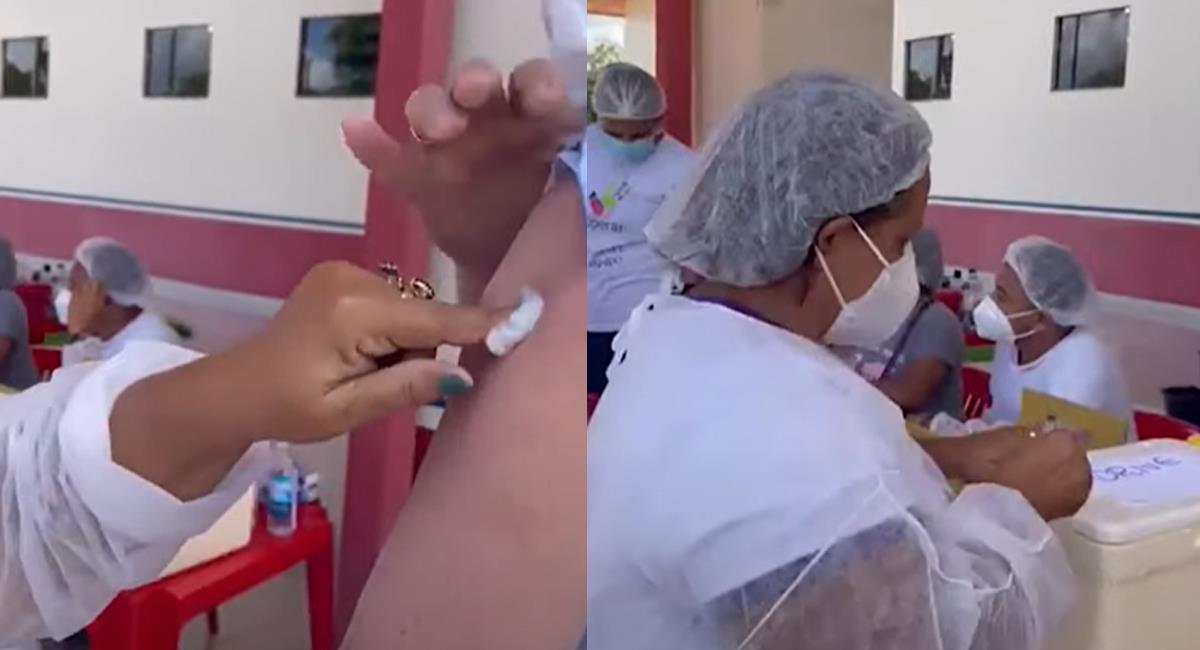 Una enfermera brasilera es protagonista de una polémica por supuesto uso de jeringas varias veces para vacunar contra la COVID-19. Foto: Captura de video