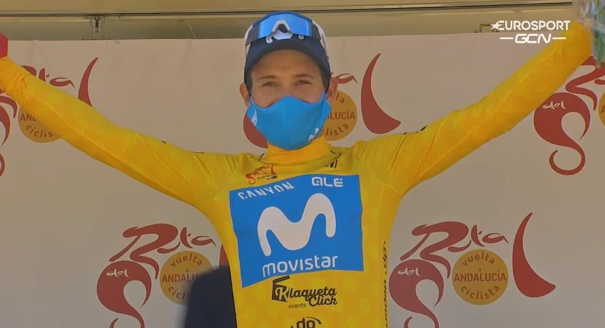 Superman López líder y ganador de la etapa 3 de la Vuelta a Andalucía. Foto: Twitter @Movistar_Team
