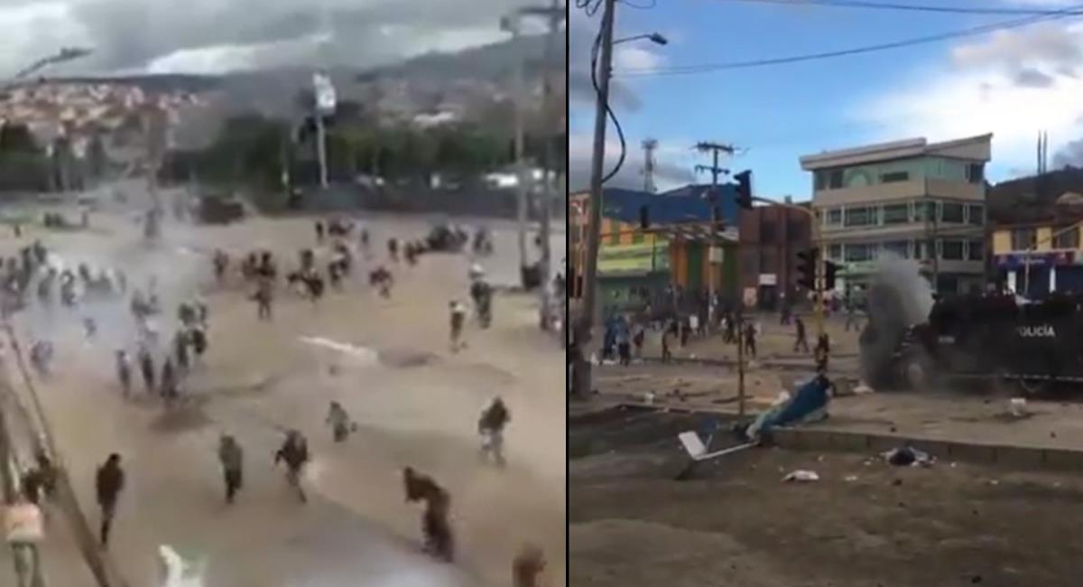 El sector de Yomasa en la localidad de Usme se convirtió en escenario de enfrentamientos entre manifestantes y efectivos del ESMAD. Foto: Captura de video