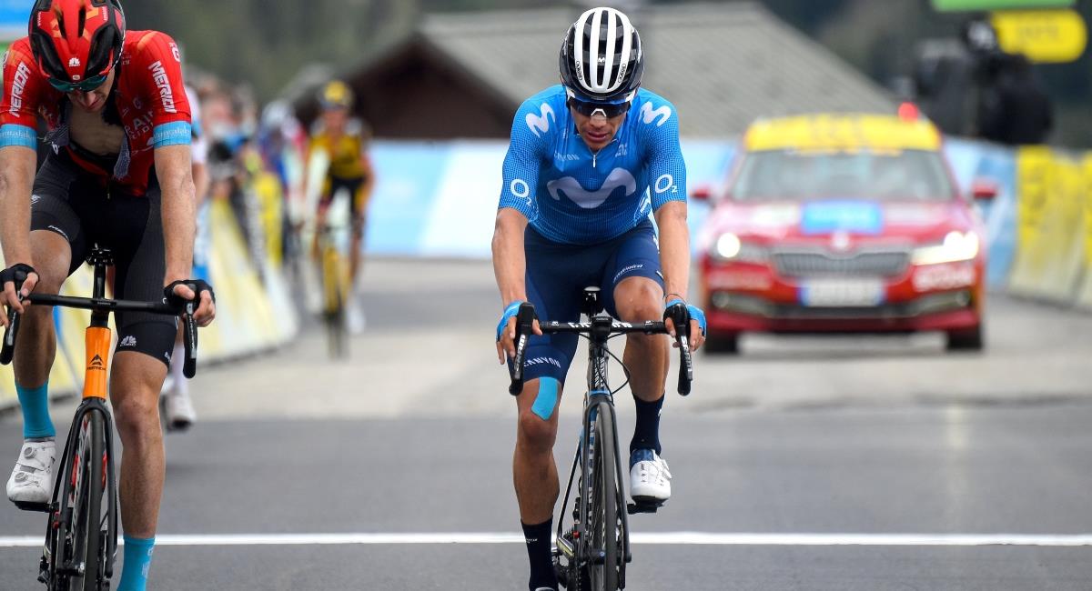 ‘Supermán’ López habló tras la etapa 7 del Dauphiné. Foto: Twitter Prensa redes Movistar Team.
