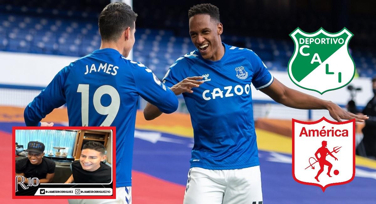 Yerry Mina habló con James de todo. Foto: Twitter Prensa redes Everton.