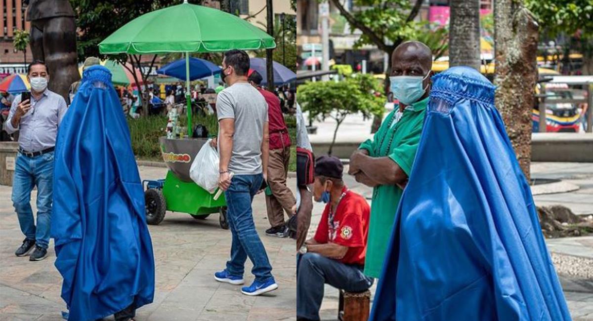 Mujer vestida con burka en las calles de Medellín generó todo tipo de reacciones. Foto: Instagram @dnlalvarado