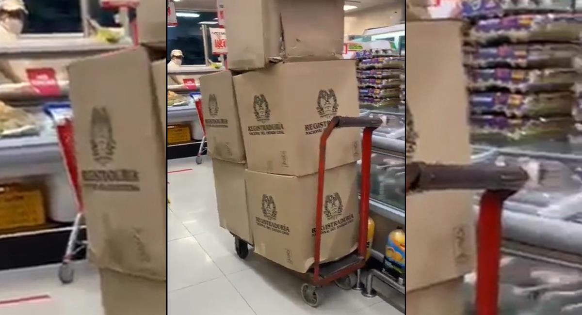 Revuelo ha causado la publicación de un video de unas cajas de la Registraduría en un almacén Olímpica. Foto: Twitter @DanielBejarano_