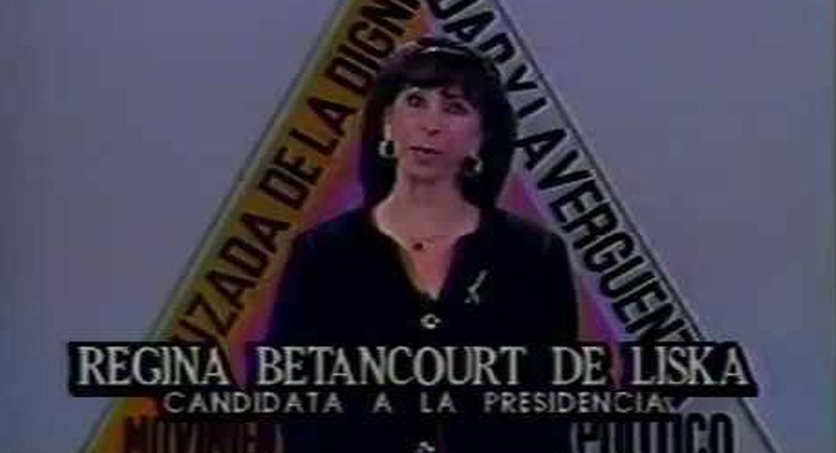 Regina Betancourt de Liska, ´Regina 11´, fue candidata presidencial en 1986, 1990 y 1994. Foto: Twitter @Un_Primate