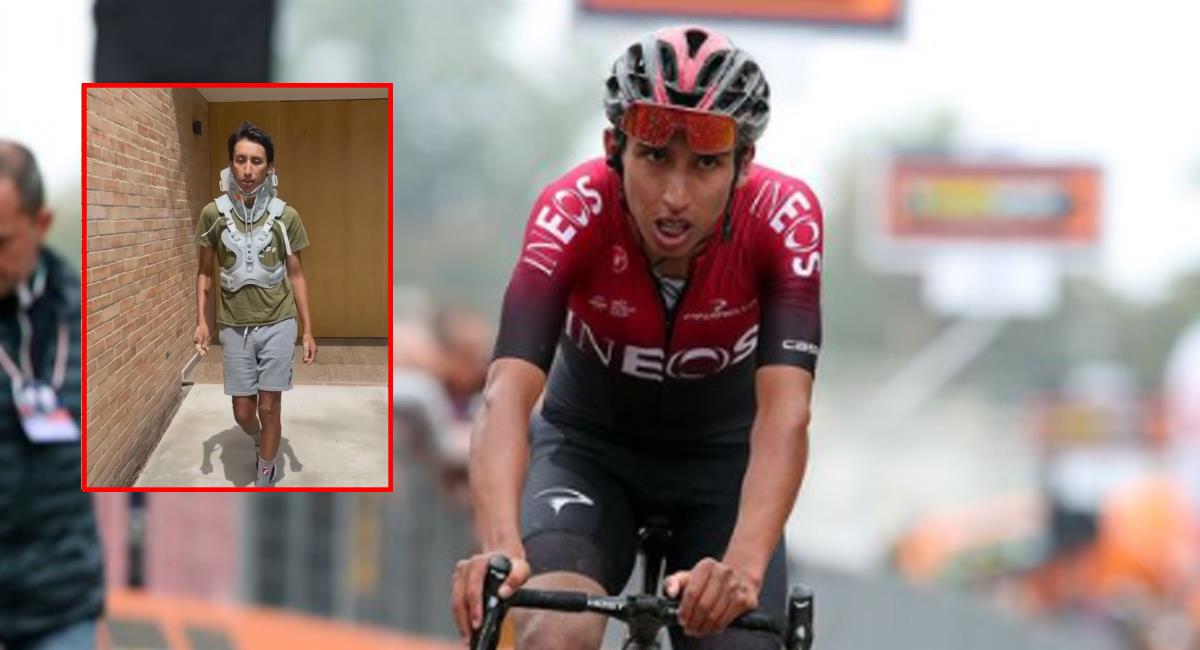 El pedalista colombiano da sus primeros pasos tras el accidente. Foto: Instagram Egan Bernal
