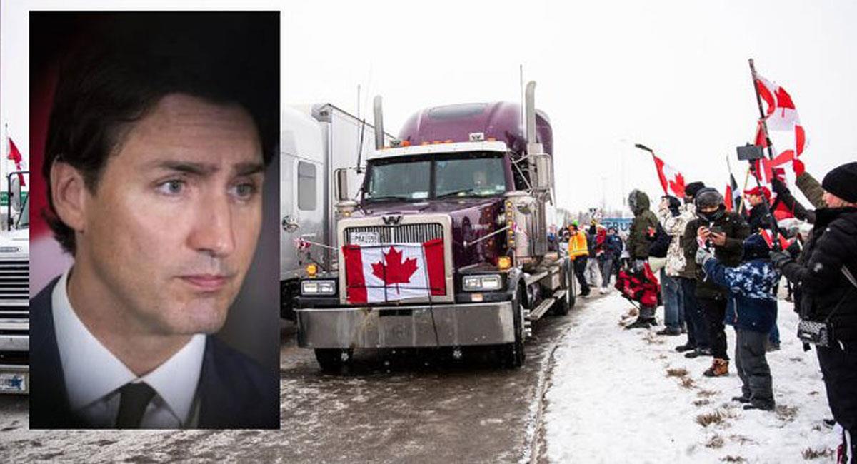 Los camioneros bloquean Ottawa y se manifiestan en contra de Justin Trudeau, el primer ministro canadiense. Foto: Twitter @KontraInfo