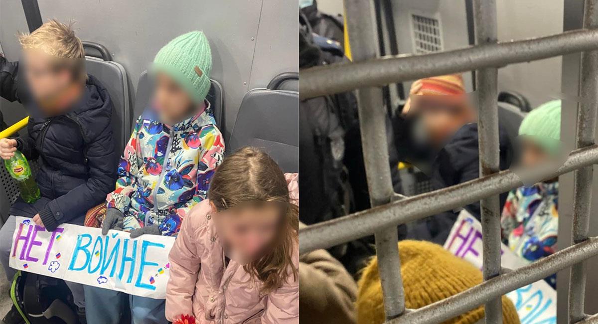 5 niños y sus madres fueron detenidos en una celda por la Policía rusa por protestar contra la invasión a Ucrania. Foto: Twitter @Novata_gazeta