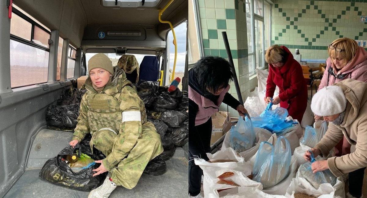 la vicedirectora de la Agencia rusa para la Cooperación, Natalia Poklonskaya, entregó ayuda en Ucrania. Foto: Twitter @mireciso