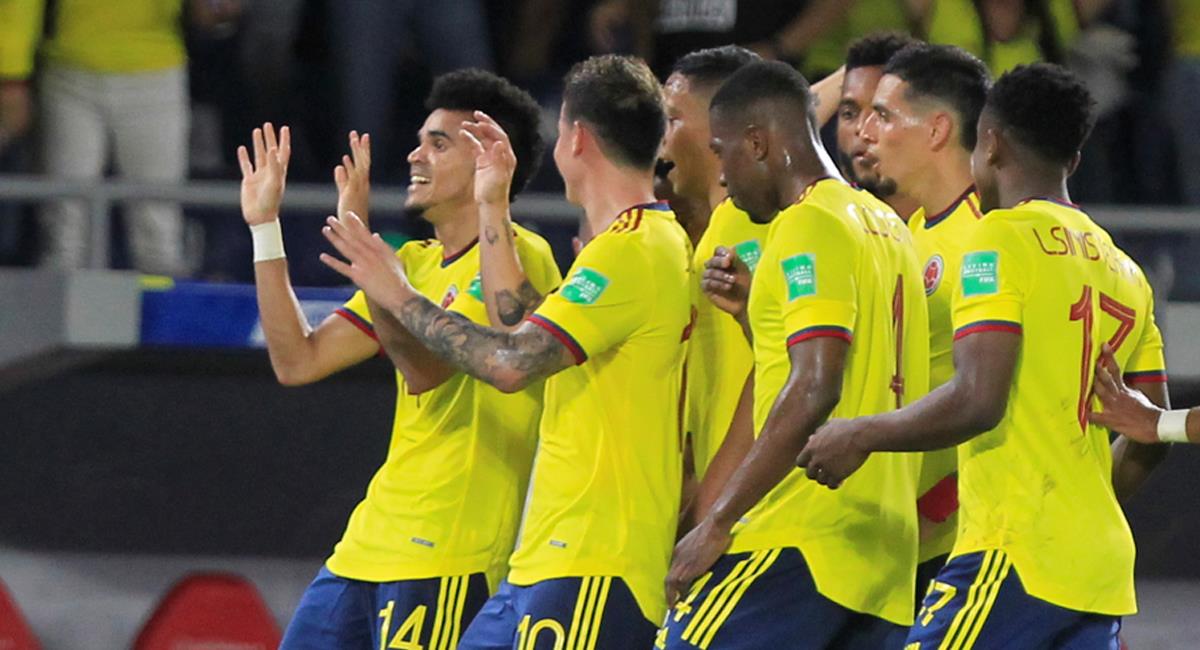 Luis Diaz y compañía celebran el primero gol para la Selección Colombia. Foto: EFE