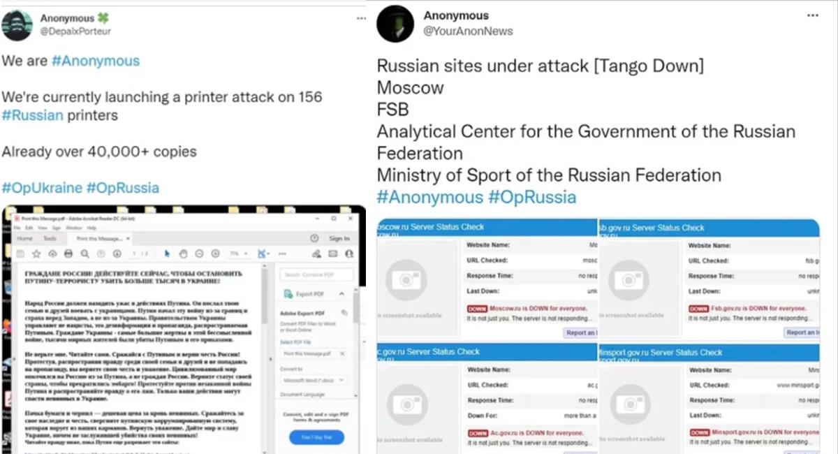 Los "hackers" aseguran que no cesarán los "hackeos" para Rusia. Foto: Twitter @YourAnonNews|@DepalxPorteur