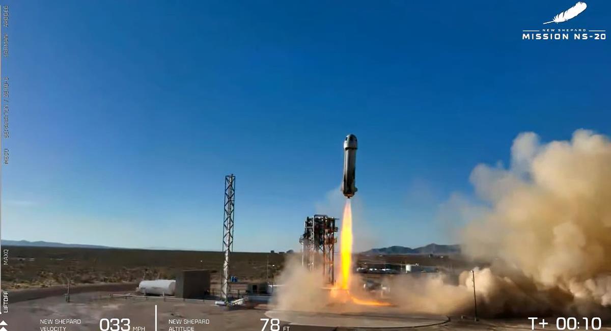 El cohete espacial, que es reutilizable, ha sido bautizado como New Shepard. Foto: Twitter @LanzamientosE