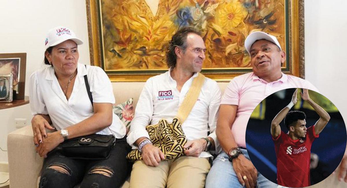 Federico Gutiérrez se reunió con los padres del futbolista del Liverpool Luis Díaz en La Guajira. Foto: Twitter @FicoGutierrez / @Gerson_arias_27