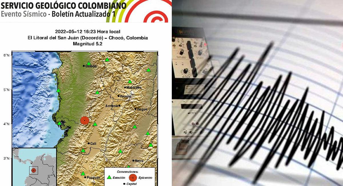 Un sismo de magnitud 5.2 con epicentro en el Chocó se sintió en el país hoy, jueves 12 de mayo de 2022. Foto: Twitter @sgcol / @informateperu