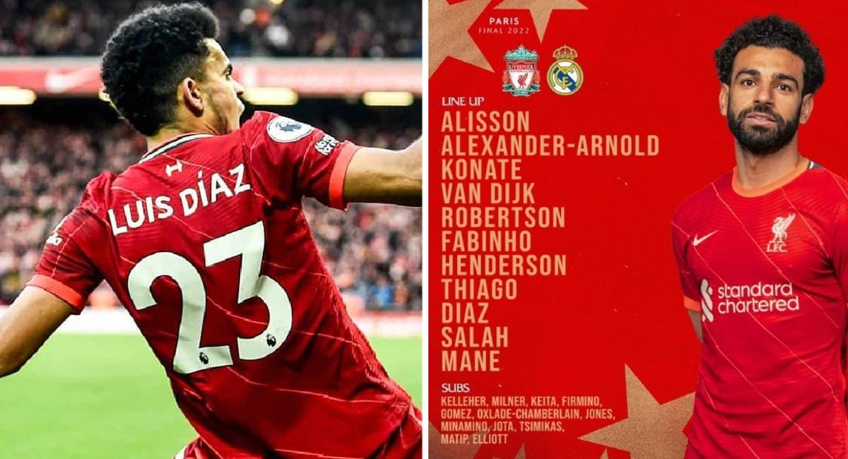 Luis Díaz será titular con Liverpool en la gran final de Champions League. Foto: Twitter Liverpool FC