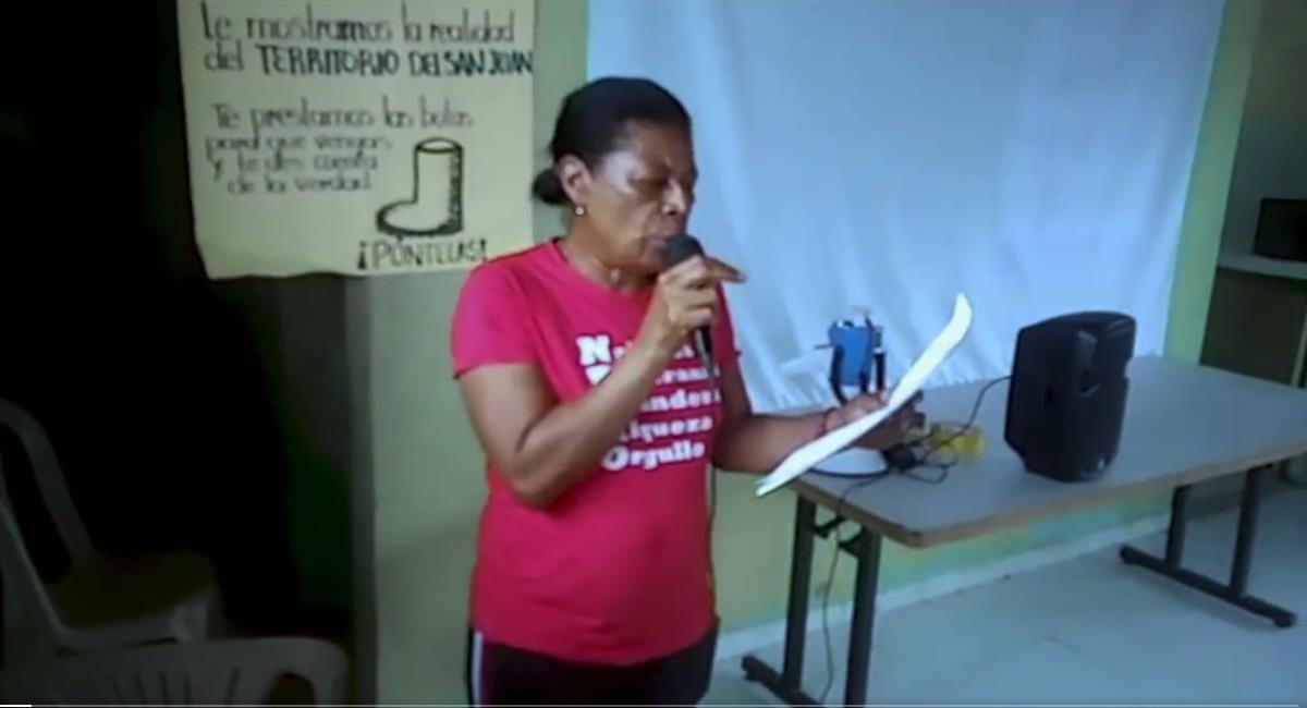 Jesusita dedicó gran parte de su vida a defender los derechos de las comunidades del Chocó. Foto: Twitter Captura de pantalla video @canaletiando1
