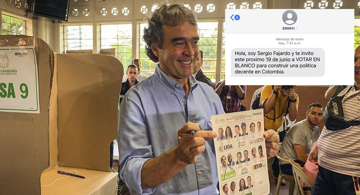 Sergio Fajardo y mensaje falso invitando a votar en blanco. Foto: Twitter @sergiofajardovalderrama / @JCRodriguezV98