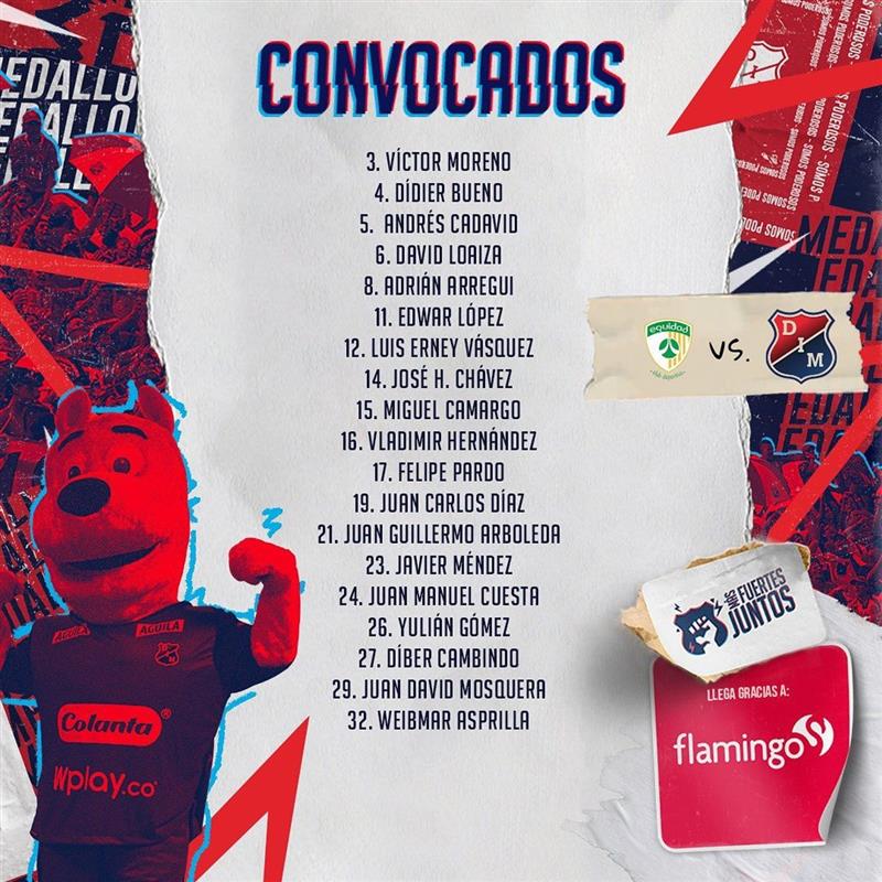 Estos son los convocados por el Independiente Medellín.  Foto: Instagram @dimoficialcom