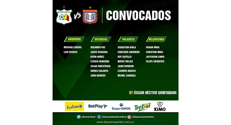 Lista de jugadores convocados por Deportes Quindío.  Foto: Instagram Deportes Quindío