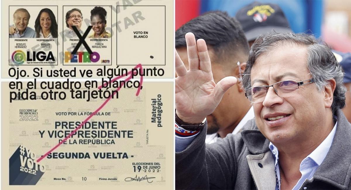 El candidato presidencial colombiano Gustavo Petro saluda después de votar hoy. Tarjeta electoral presuntamente marcada. Foto: EFE EFE/ Mauricio DueñasTwitter: @petrogustavo