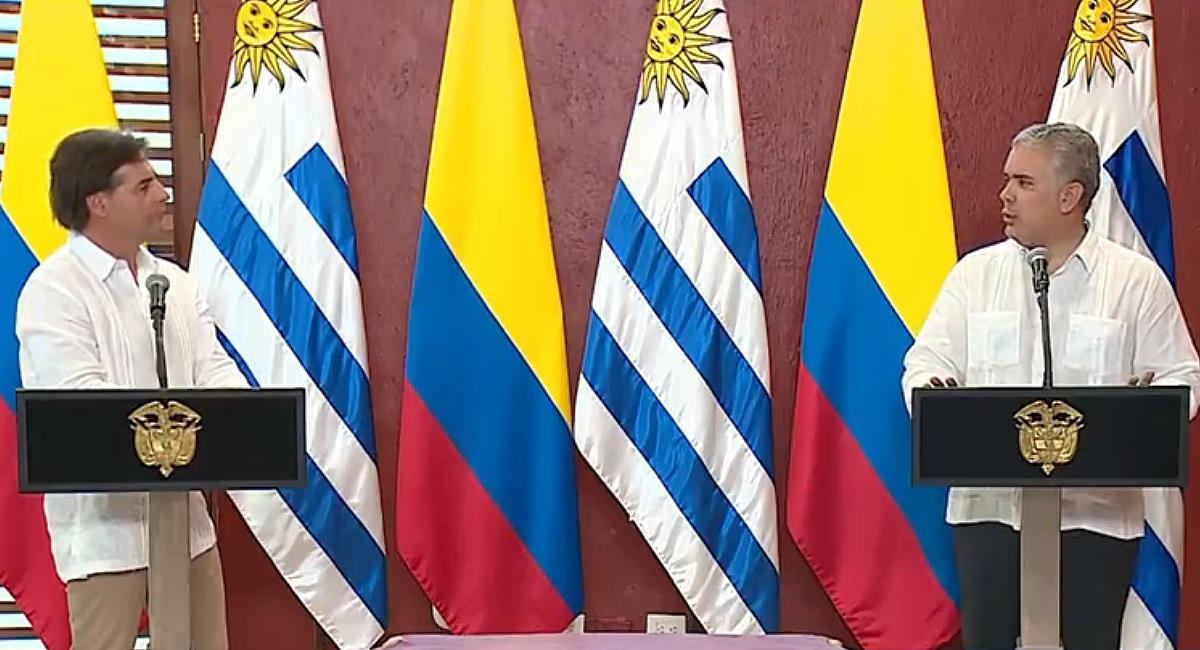 Luis Lacalle e Iván Duque se reunieron en Cartagena para firmar el Tratado de Extradición y conversar de otros asuntos de interés entre sus países. Foto: Captura de pantalla