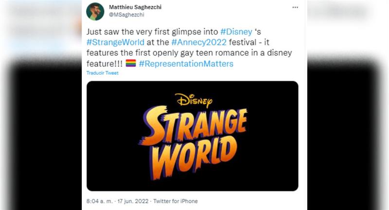 Comentario del diseñador de la película Stange World. Foto: Twitter @MSaghezchi