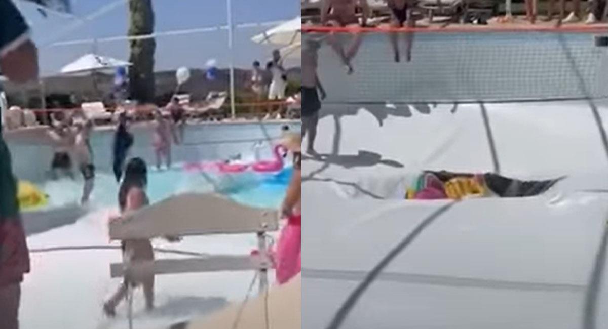 Un boquete en la mitad de una piscina en Israel se traagó a dos personas, una de ellas perdió la vida. Foto: Youtube