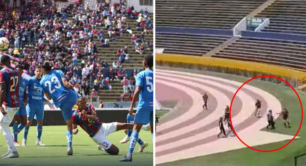 Hinchas agreden a árbitro en el futbol ecuatoriano. Foto: Instagram sdquito / Twitter: @fragafriega1