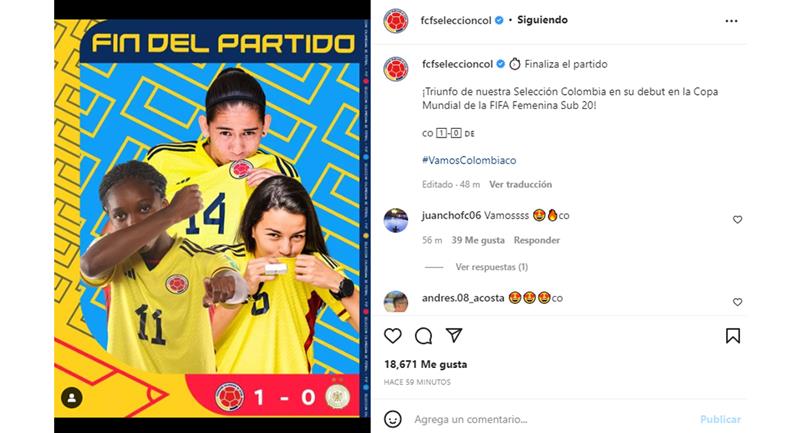 Publicación de la Selección Colombia en Instagram. Foto: Instagram Selección Colombia