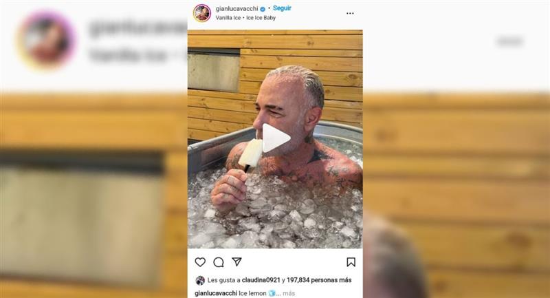 El ritual de belleza de Gianluca Vacchi es bañarse en hielo. Foto: Instagram @gianlucavacchi