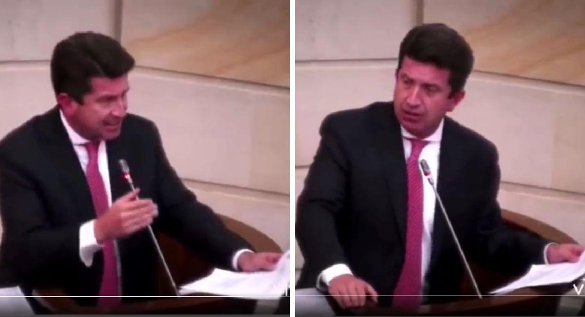 Captura de video, canal del Congreso. / Intervención del exministro Diego Molano. Foto: Twitter @ManuelBeltrn14