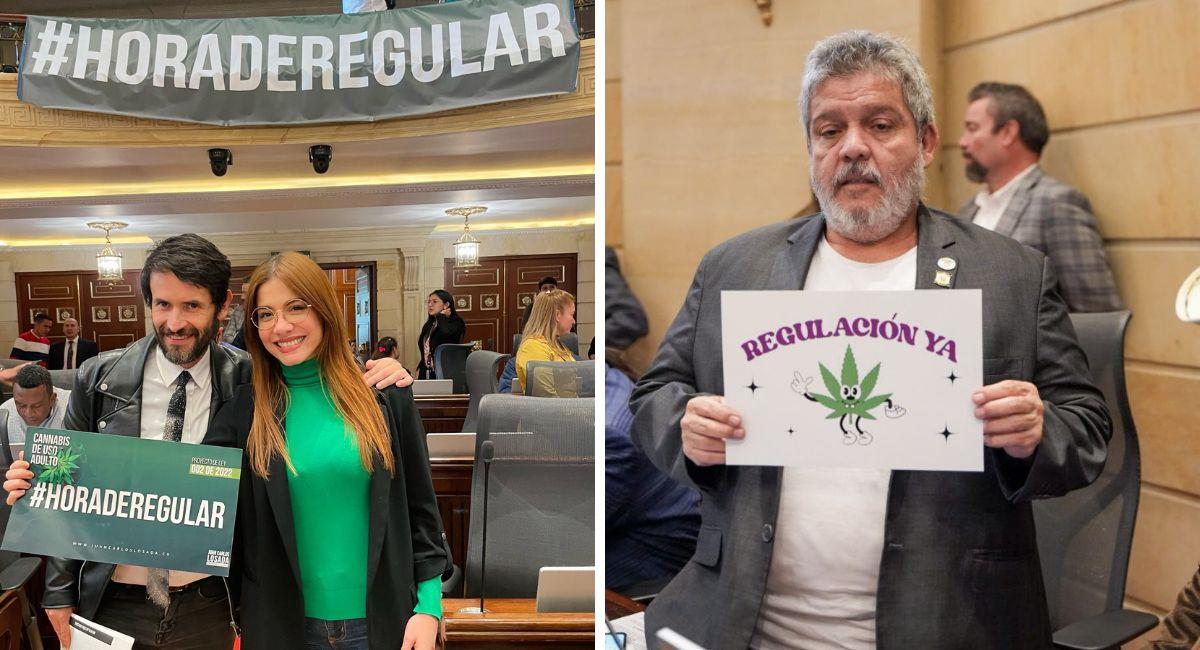 Congresistas respaldan proyecto de ley que regula el cannabis de uso adulto.
. Foto: Twitter @CathyJuvinao @AlbanComunes