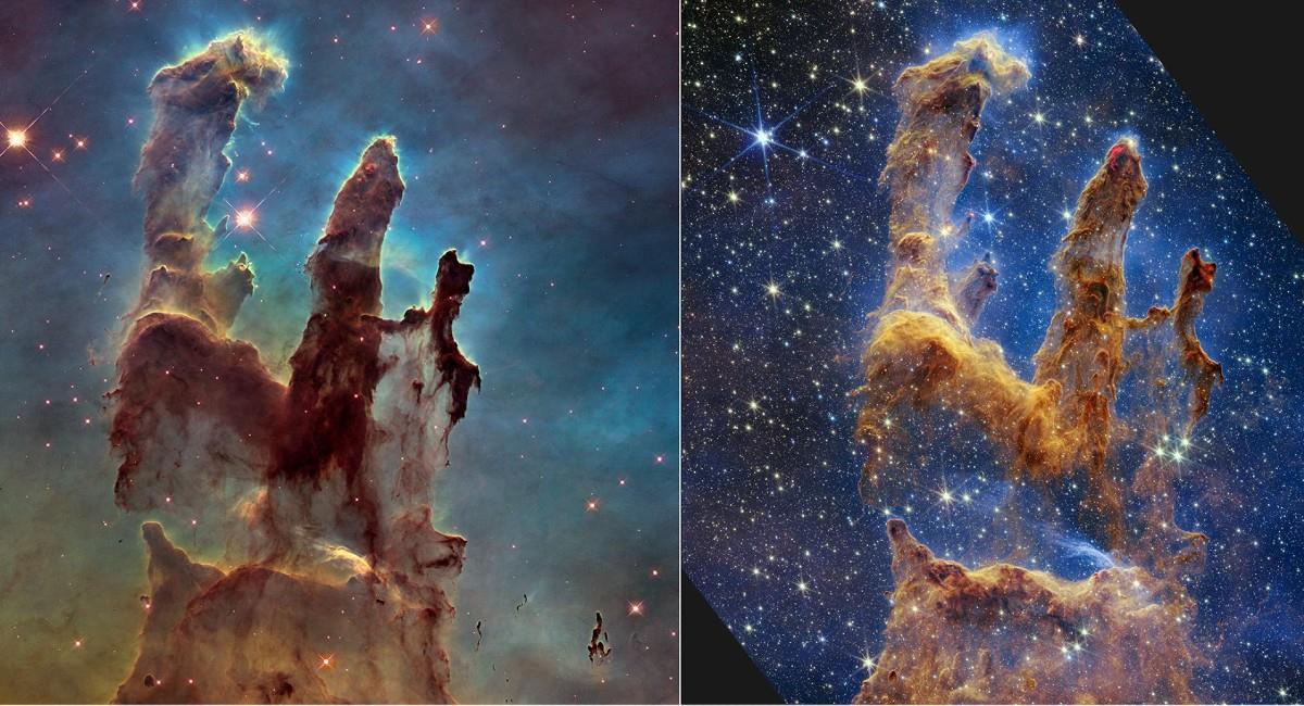 De lado izquierdo la imagen del Hubble/ Lado derecho James Webb. Foto: Nasa