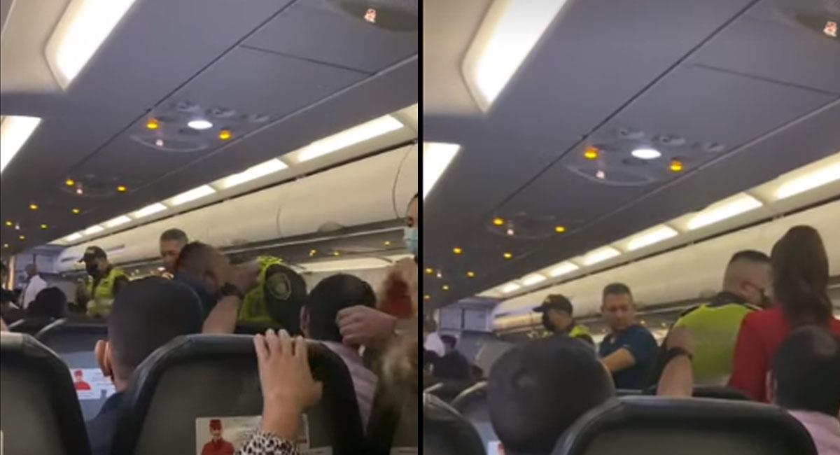 Momentos en los que un pasajero en estado de embriaguez es detenido en avión de Avianca. Foto: Youtube