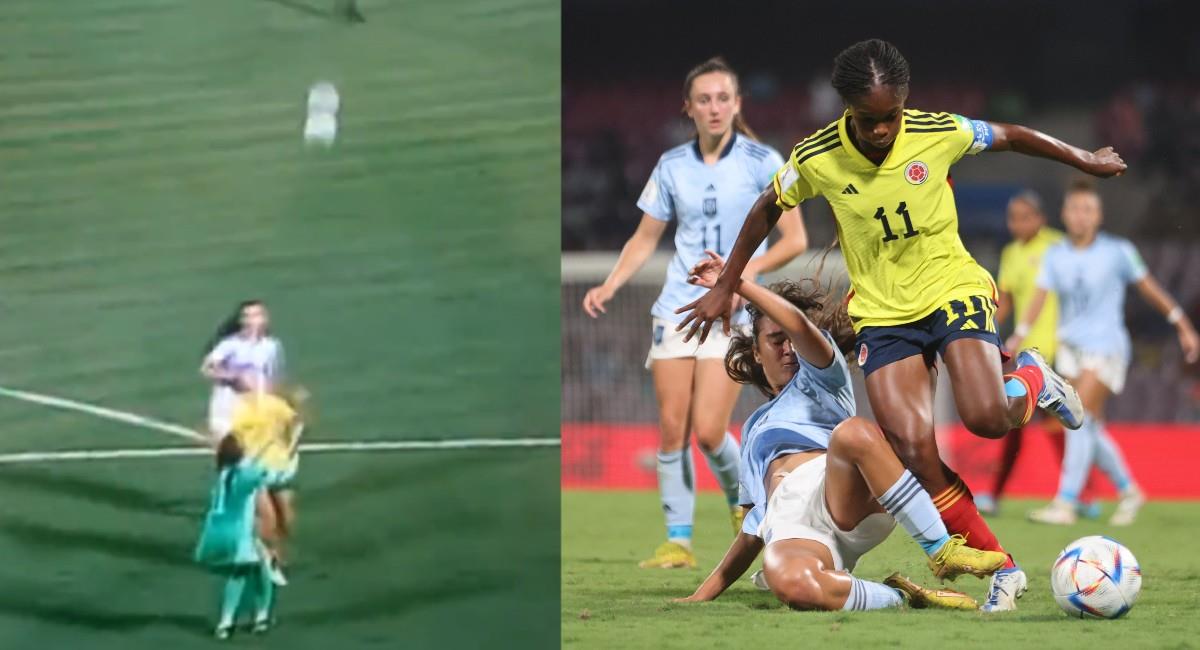 La portera española golpeó en el rostro a una jugadora colombiana cuando iba a despejar Foto: @CJaimes14. Foto: Twitter @FIFAWWC