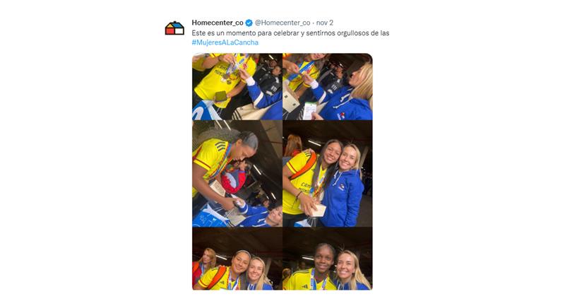 Publicación de patrocinador de la Selección Colombia Femenina. Foto: Twitter Homecenter_co