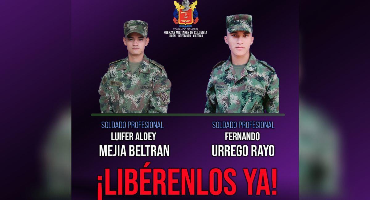 ELN tiene secuestrados a dos soldados. Foto: Twitter @FuerzasMilCol