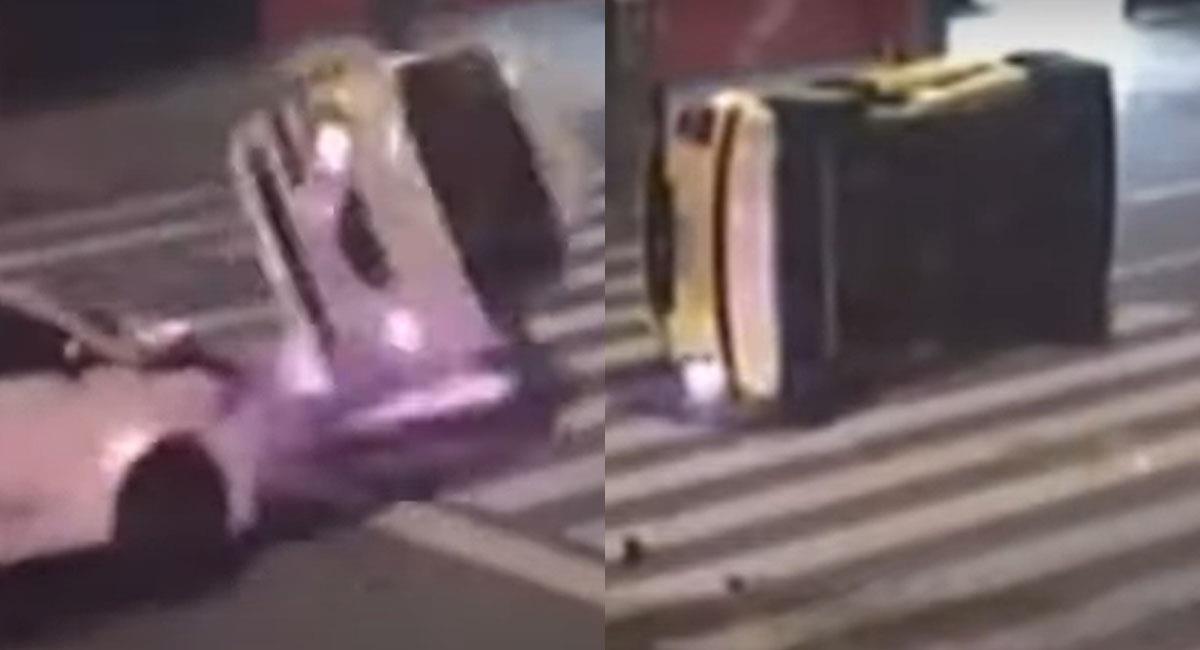 Un taxi fue embestido por otro en Medellín y el conductor que ocasionó la colisión huyó del lugar. Foto: Youtube