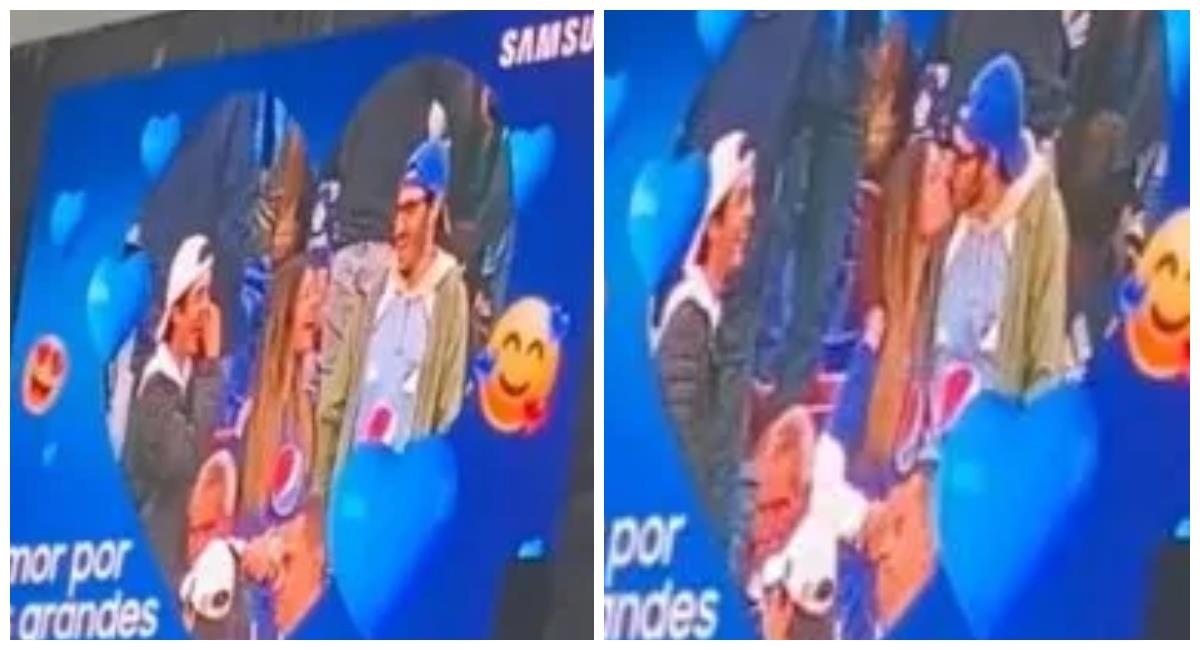 El 'Kiss cam' que causó sorpresa y risas en El Campín. Foto: captura de pantalla