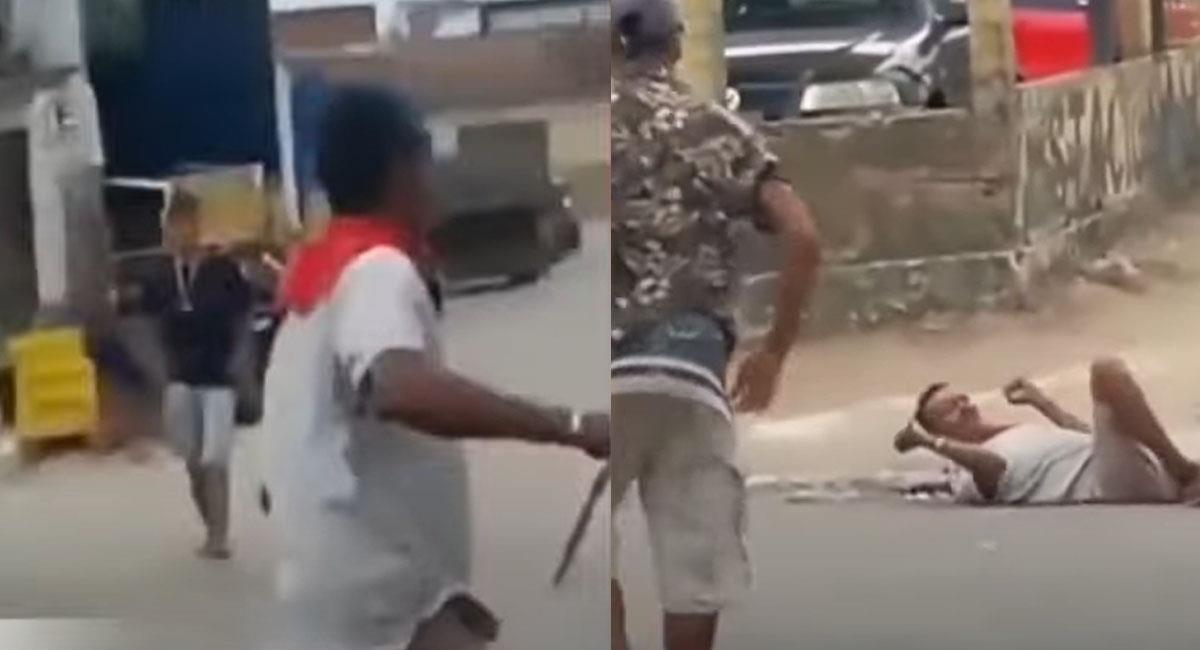 Un hombre armado de un cuchillo fue puesto fuera de combate con un 'cocotazo' en la cabeza. Foto: Youtube