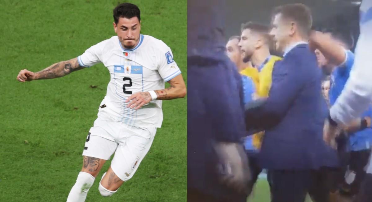 En un video que ronda por redes sociales, se puede ver un supuesto golpe del defensa uruguayo a un miembro de la FIFA. Foto: @2010MisterChip. Foto: EFE Abedin Taherkenareh