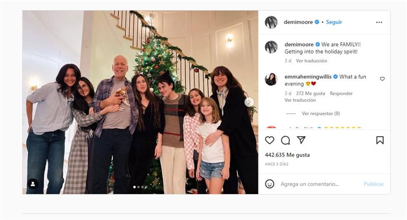 Bruce Willis y su familia después de la presentación del testamento. Foto: Instagram @demimoore