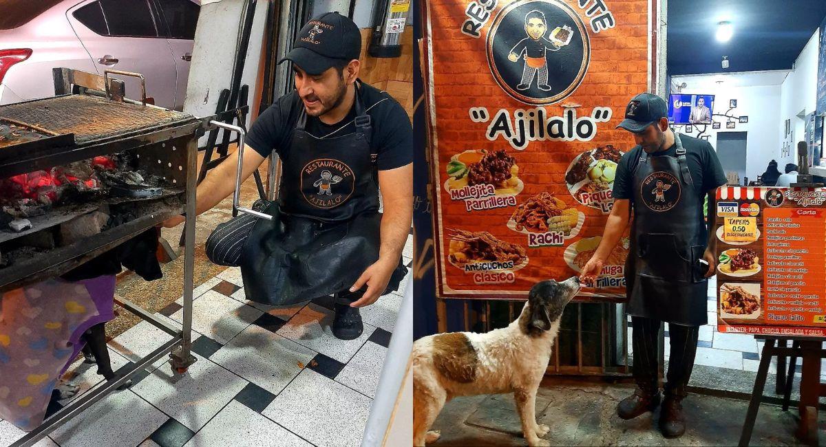 Hombre se hace viral por alimentar perros callejeros en su restaurante. Foto: Instagram @ajilalo
